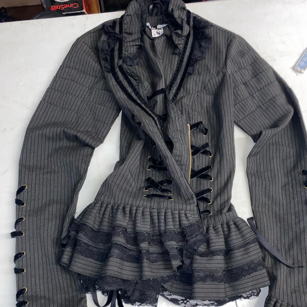 Hot Topic Pinstripe Goth Flared Zip-up Jacket